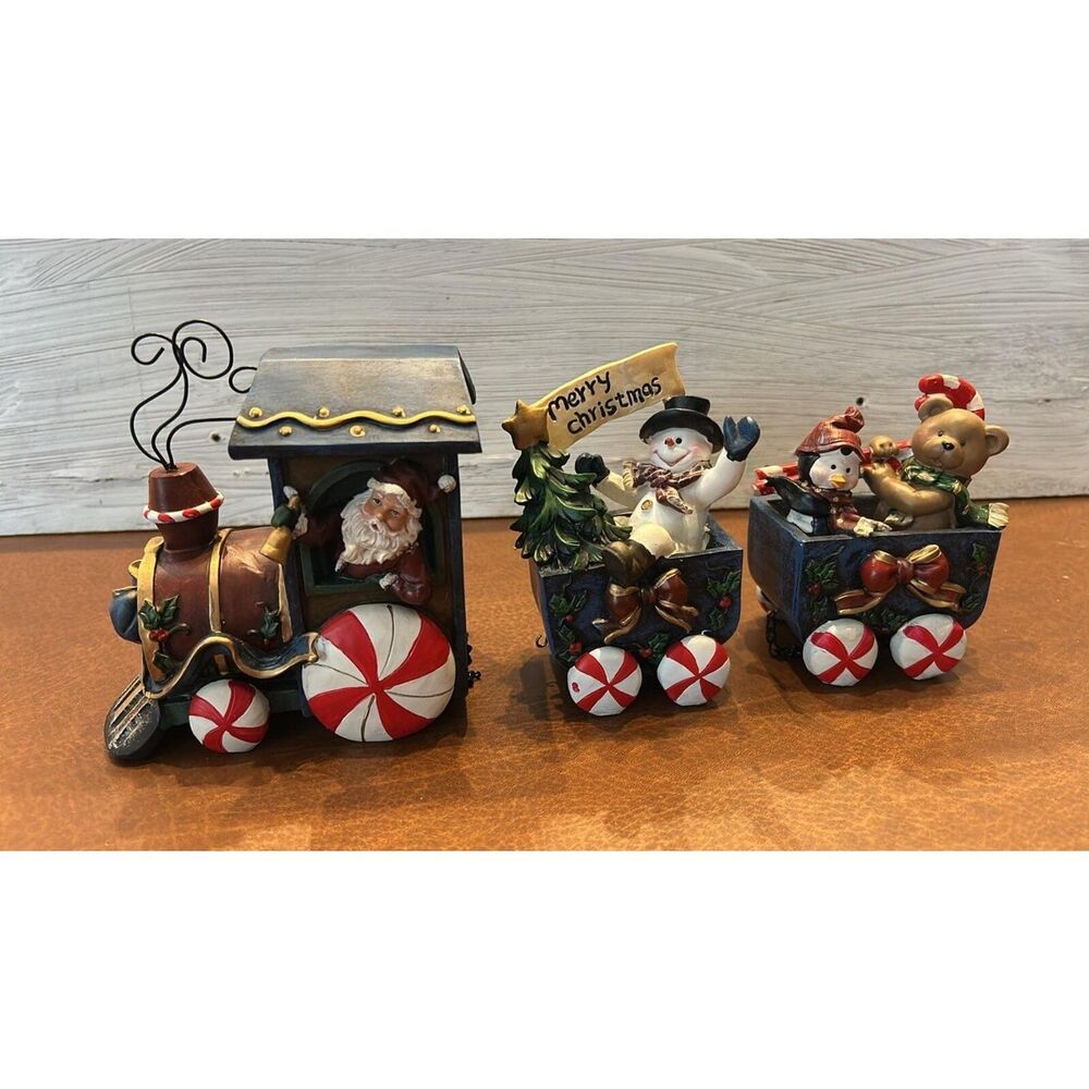 Large Vintage Resin 3 piece Santa Claus Christmas Train Decoration